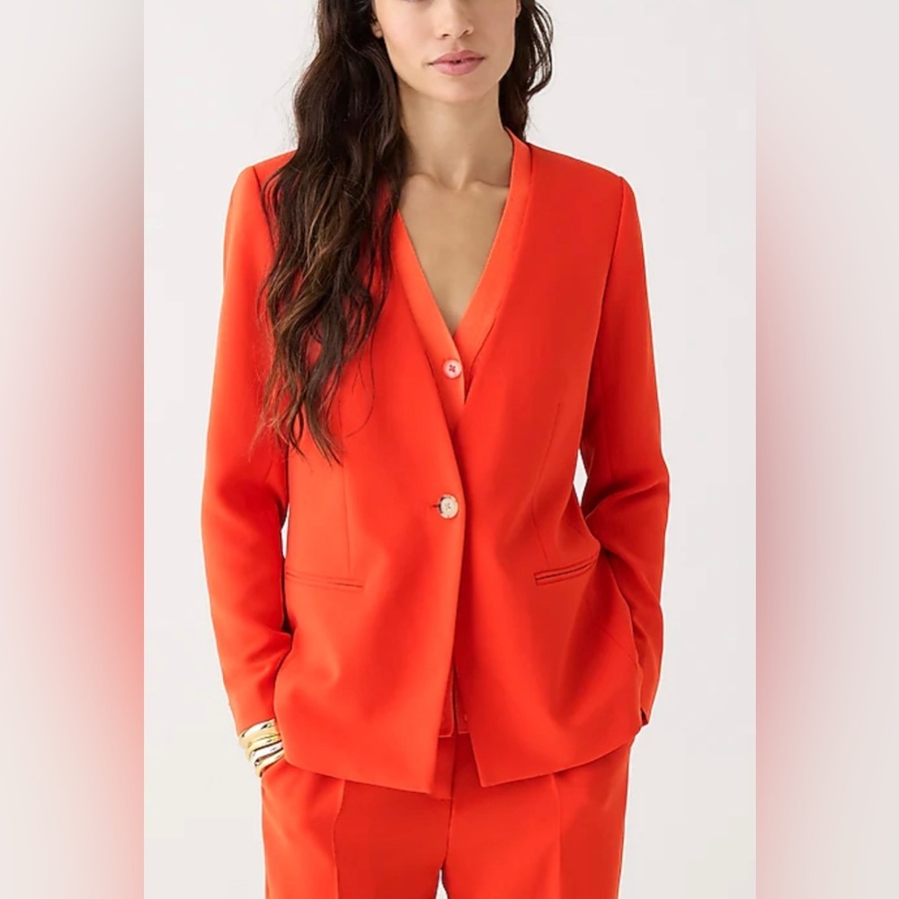 New JCrew Alfie collarless blazer in city crepe - Picture 2 of 6